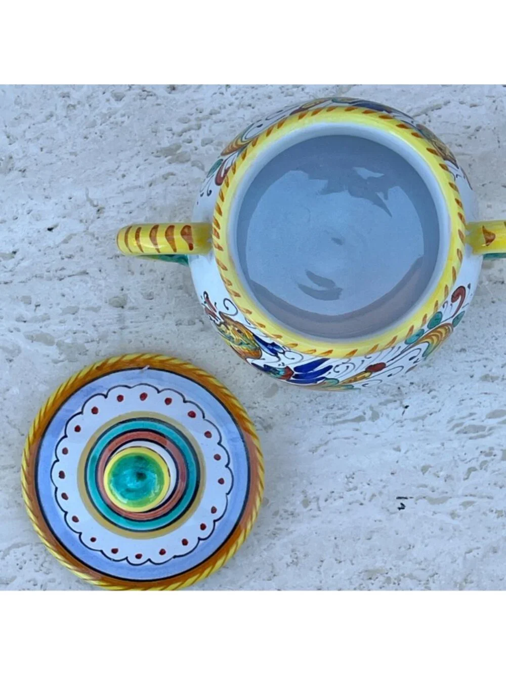 Signed S. Gimignano Hand-Painted Italy Sugar Bowl Creamer Tray Raphaellesco